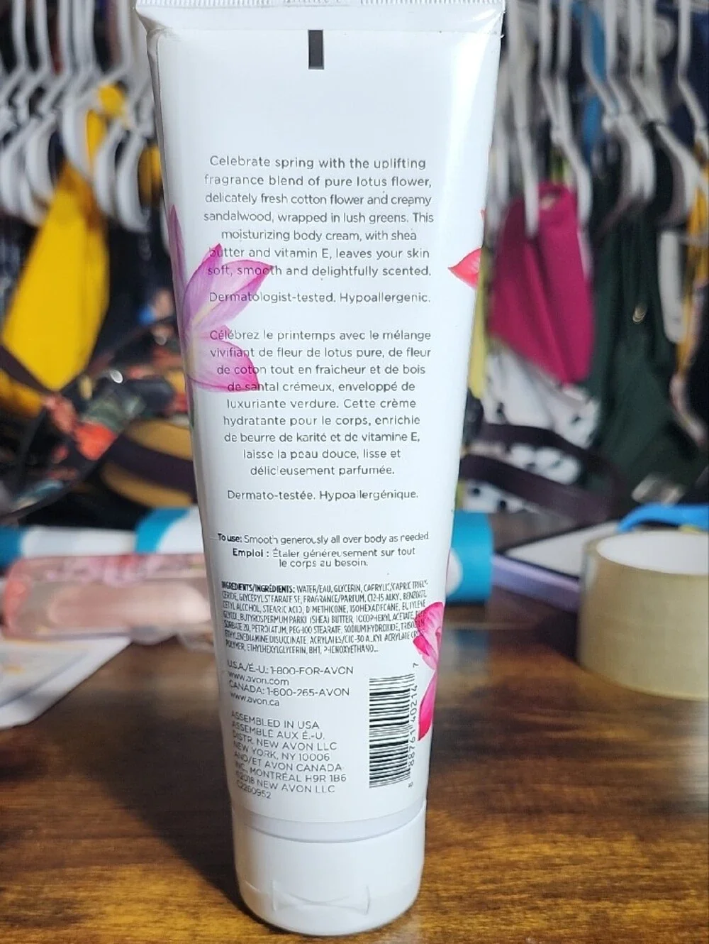 Avon Lotus & Cotton Flower Body Cream - White with Pink Floral